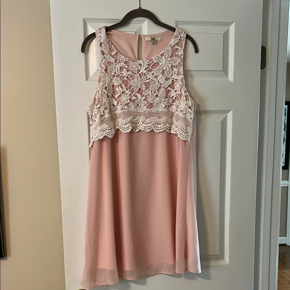 Pink Sleeveless Lace Overlay Dress